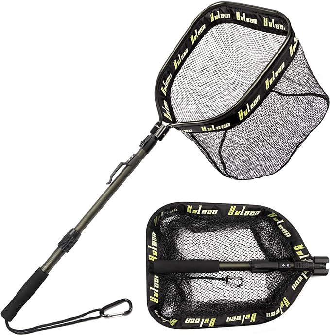 yvleen floating fishing folding landing net with rubber coating mesh for freshwater and saltwater  ‎yvleen