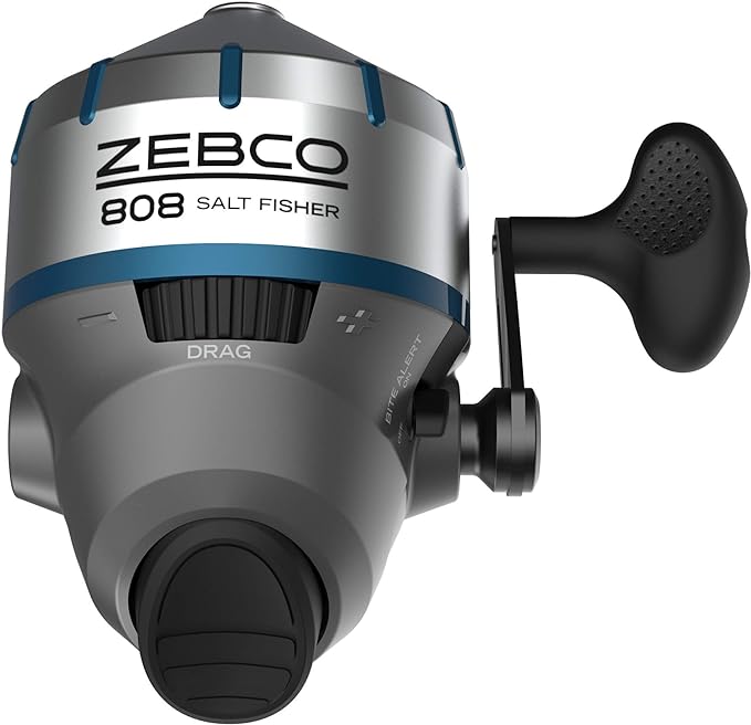 zebco 808 saltwater spincast fishing reel stainless steel with 20 pound fishing line size 80 silver  zebco