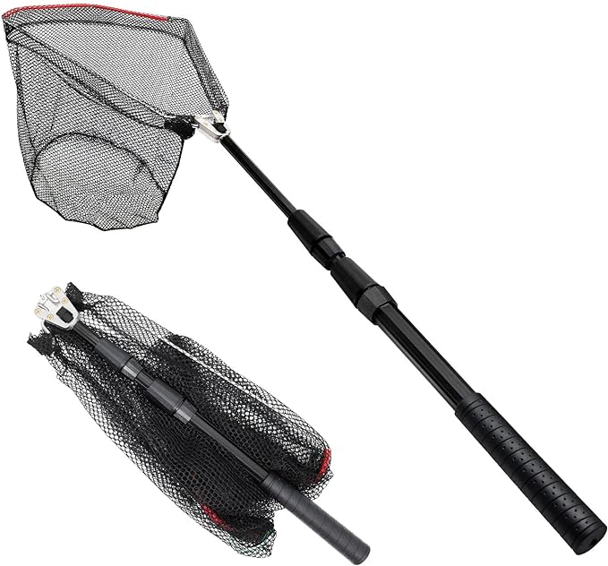 san like fish landing net collapsible rubber pole handle multi size extending to 37/42/43/51/69/71/89/98inch 