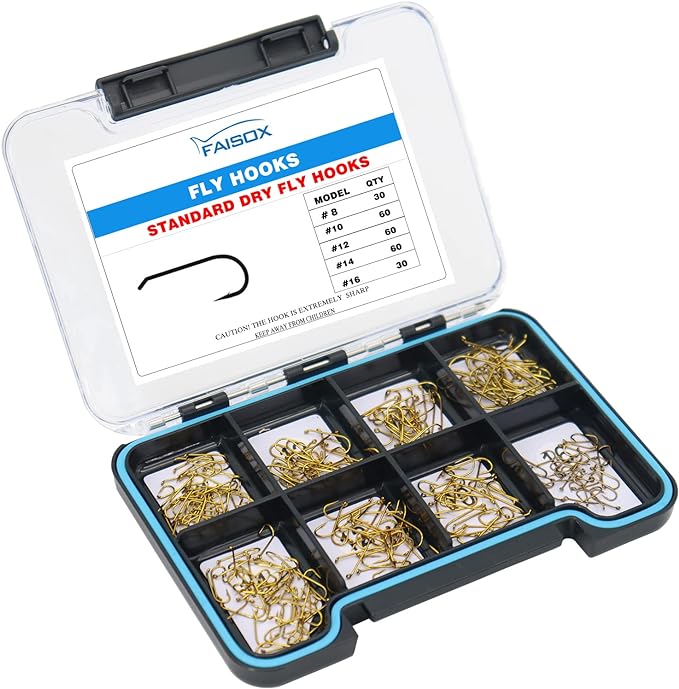 ‎faisox 240pcs fly tying hooks one magnetic boxes included dry wet curved fly materials 8  ‎faisox