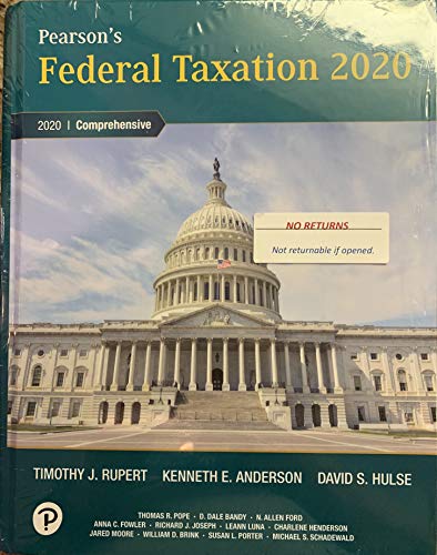 pearsons federal taxation comprehensive 2020 edition rupert, timothy j. 013516219x, 9780135162194