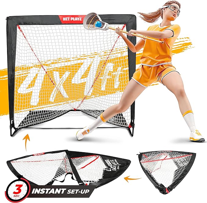 net playz 4 x 4 x 4 feet lacrosse goal fast install fiberglass lightweight portable carry bag included 