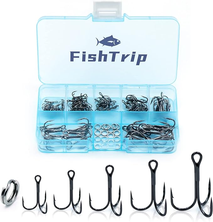 fishtrip fishing black 25pcs/pack triple hooks sharp replacement on hard lures for fresh and saltwater 
