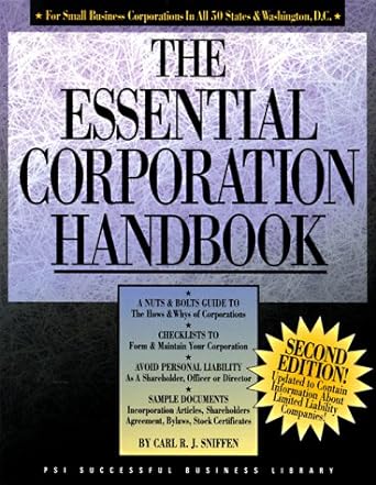 the essential corporation handbook 2nd edition carl r.j. sniffen 1555713424, 978-1555713423