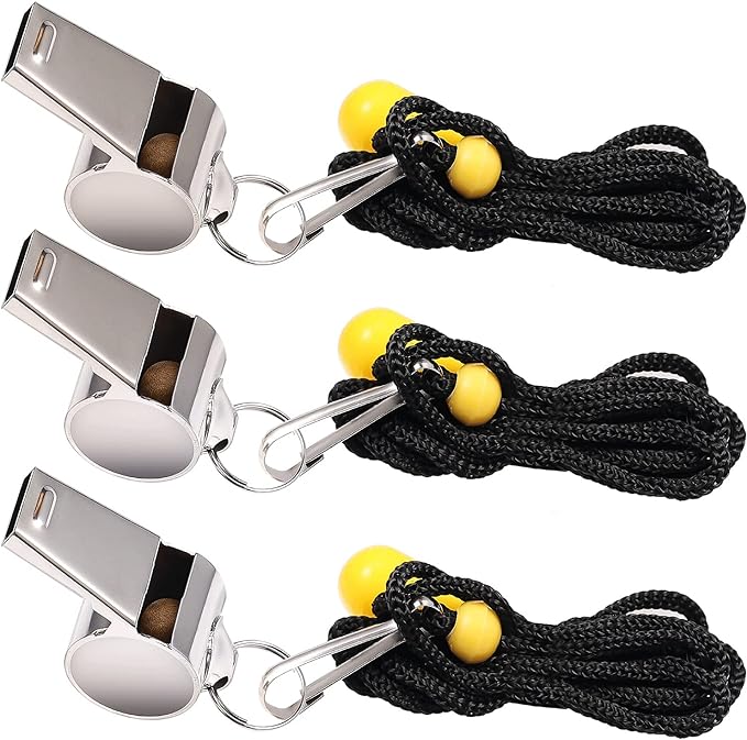 kinbom 3pcs sports whistles loud sound stainless steel whistle with lanyard training survival emergency