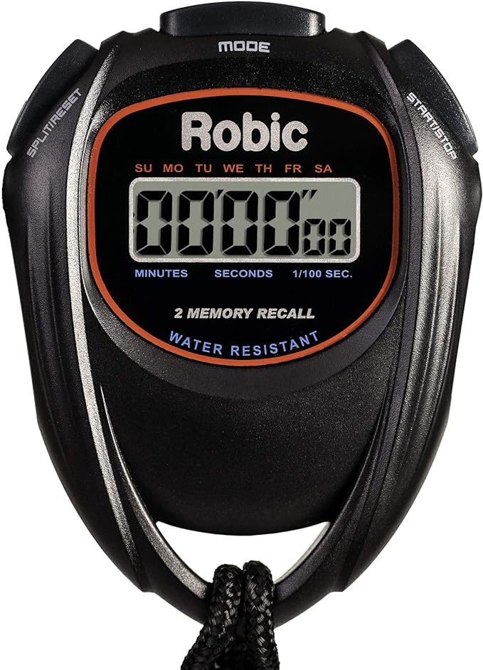 robic easy to use high precision stopwatch water resistant 2 memory stopwatch black  ‎robic b07jj2qdwl