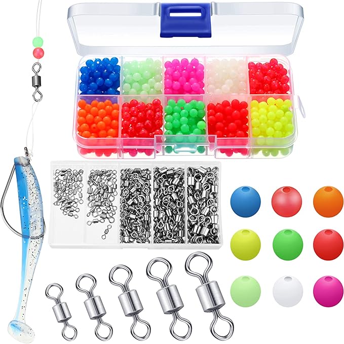 ‎hicarer 1000 pieces fishing assorted plastic beads and 250 pieces rolling barrel fishing accessories 