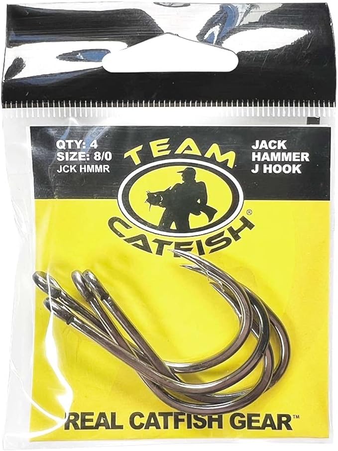 team catfish jack hammer j hooks with wide gap design to hold live cut baits and plastics  ?team catfish