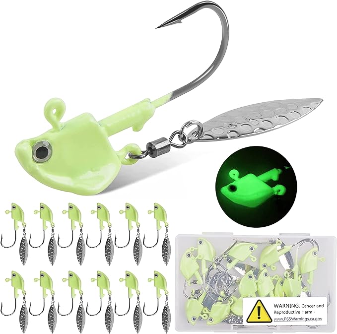 ‎orootl fishing jig heads hooks underspin with spinner blade trout walleye fishing 1/4oz 3/8oz 2/5oz 