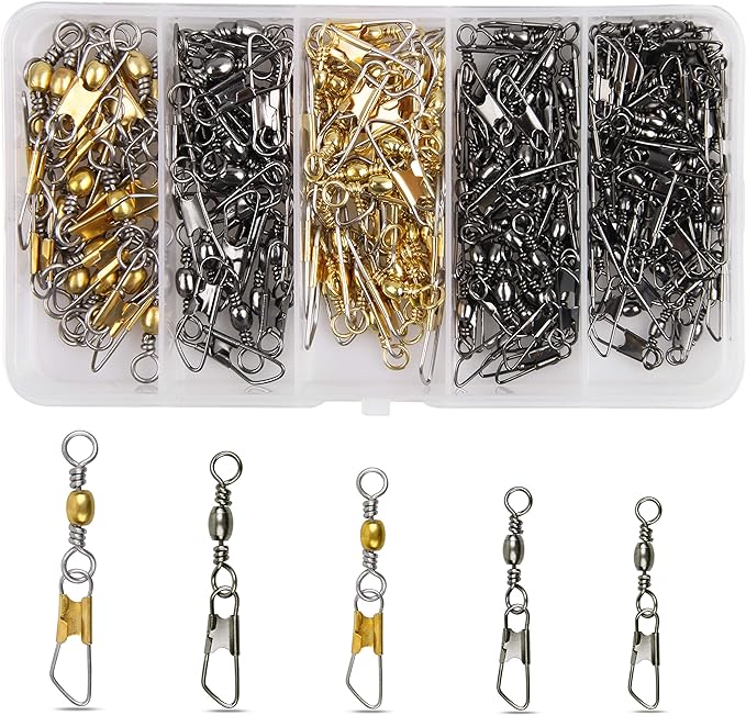 silanon fishing barrel swivel with safety snap 160pcs high strength stainless steel line connector 