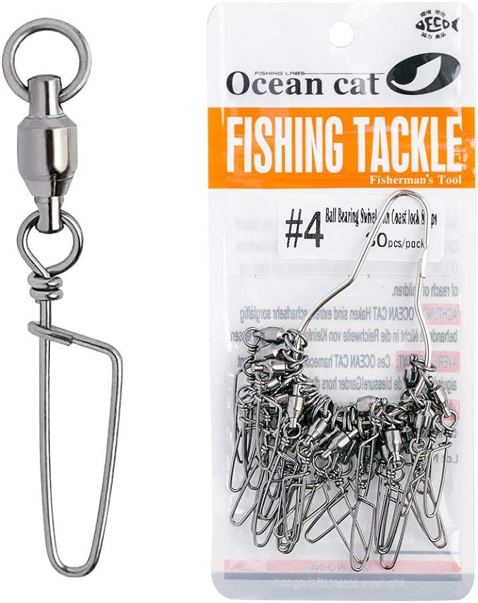 ocean cat 10/20/30/40/50 pcs ball bearing swivel with coast lock snap fishing snaps kit size 0 to 5  ‎ocean