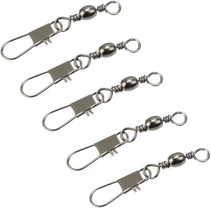 De 100pcs Barrel Swivel With Safety Snap Connector Solid Rings Fishing