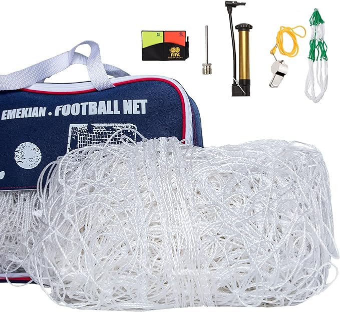 emekian 2 pcs soccer replacement goal nets polyethylene polyester football net full size 10.5ft x 6.8ft 