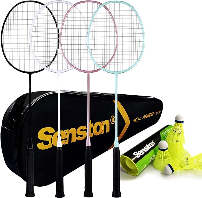 senston badminton rackets set of 4 badminton set for outdoor backyards gym 4 pack with 6 shuttlecocks 