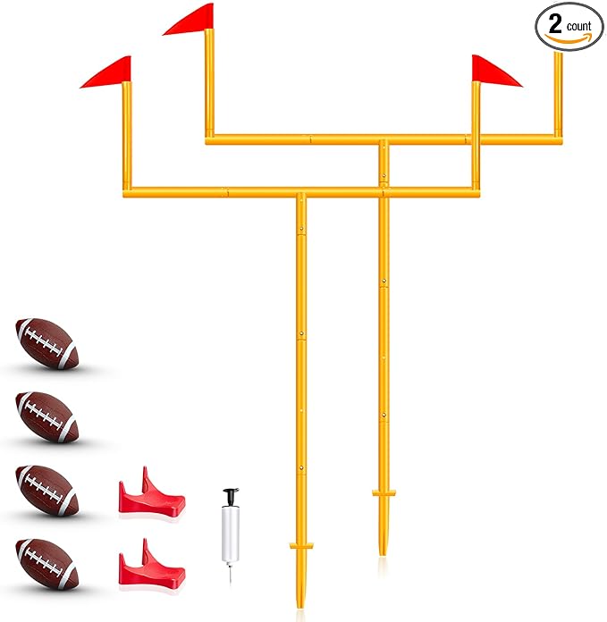 jenaai 2 pcs football field goal post set with 4 inflatable footballs 2 kicking tee pump 8 x 6 ft adjustable 
