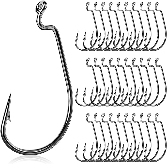 ucec fishing offset shank worm hooks extra wide gap 2x strong carbon steel salt/ freshwater 3/0 4/0 5/0 30pcs