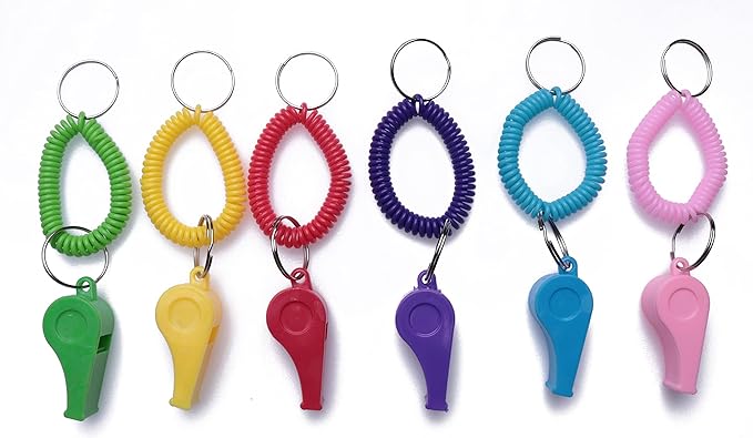 ruwado 6 pcs sport whistle with bracelet keychain colorful stretchable coil wrist key rings  ‎ruwado