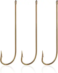 dr fish 100 pack aberdeen fishing hooks extra long shank bronze light wire offset hooks 1/0-100 pack 