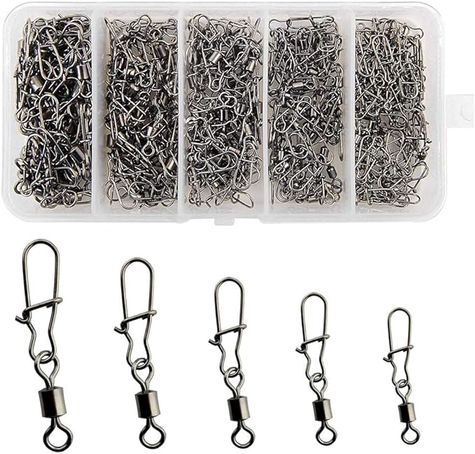 ?jumping fish 300pcs ball bearing barrel swivel with fast lock snaps stainless steel lure connectors test