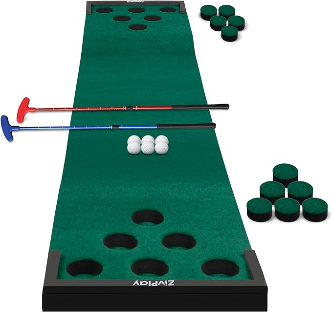 zivplay golf pong game set putting game mini golf mat with 2 adjustable putter 6 ball 2 barriers  ‎zivplay