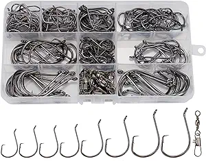hlotmeky circle hooks saltwater catfish hooks 160 pcs size 1 8/0 octopus fishing hook set with 10pcs 