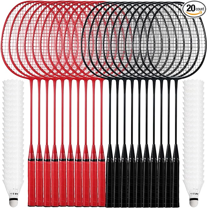 jenaai 20 pcs badminton rackets set with 40 nylon badminton portable  ‎jenaai b0c7b7tg2p