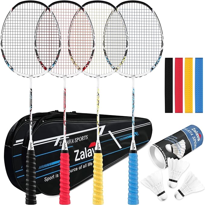 zalava badminton racquets set professional badminton rackets lightweight 4 pack carbon fiber 3 feather 
