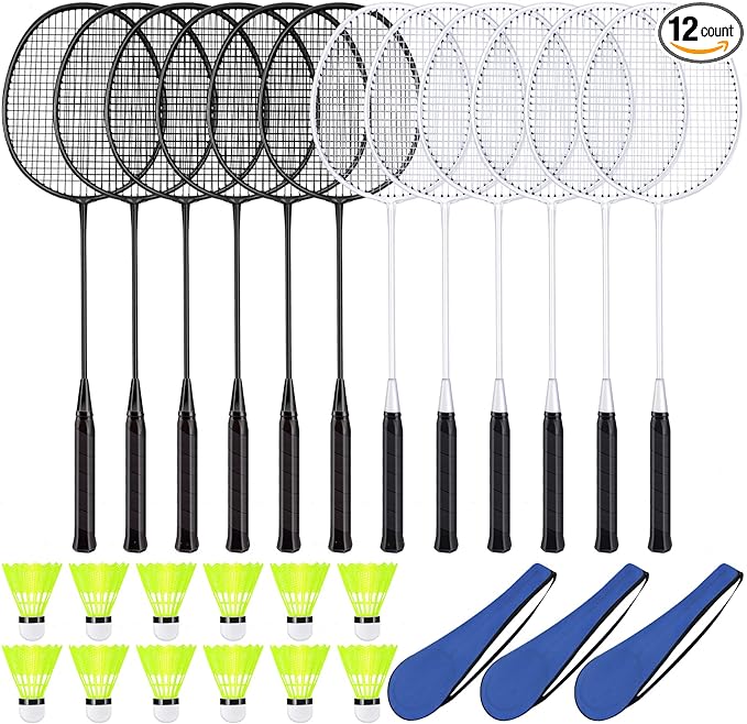 chitidr 12 pack badminton rackets set including 12 rackets shuttlecocks 3 carry bag for outdoor  ‎chitidr