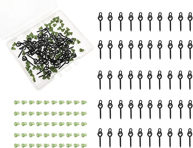 drchoer 50pcs bait screws with oval link loop swivels and 50pcs hook stops rig tackle set  ‎drchoer