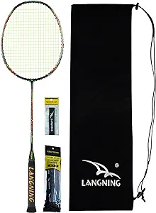 langning ultralight badminton racket set 9u 62gram tension full carbon fiber black badminton racquet 
