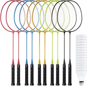 ?woanger 10 packs rackets set with 15 badminton shuttlecocks birdies badminton one size 5 colors  ?woanger