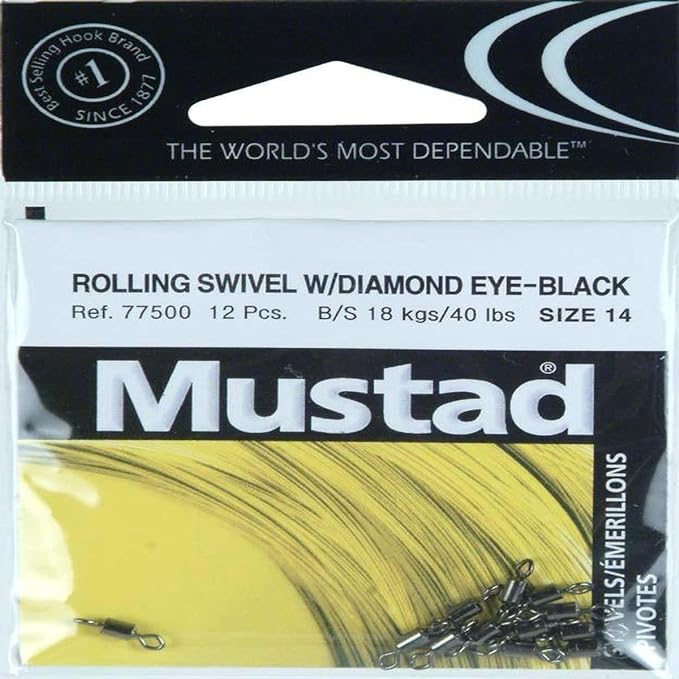 mustad rolling swivel w/ diamond eye black size 14 multi  ‎mustad b0010f6e1s