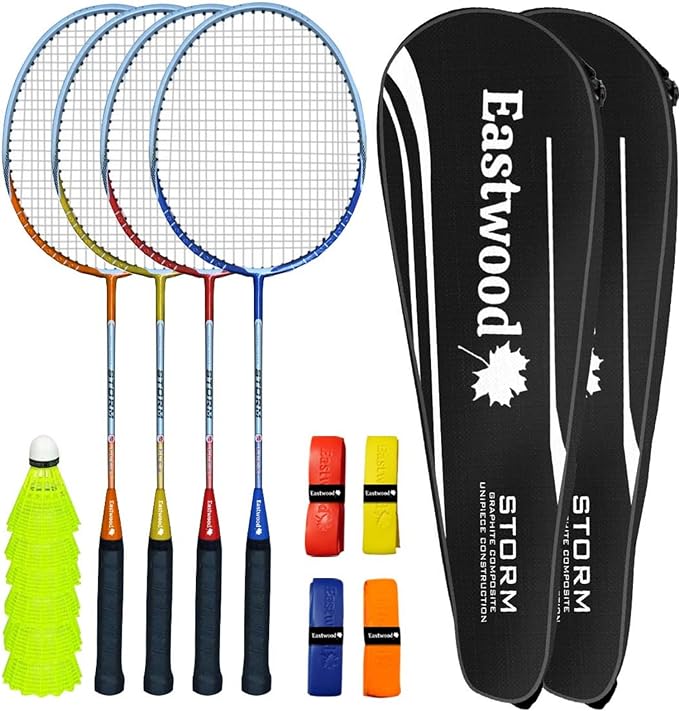 eastwood badminton racket set of 4 semi graphite 2 racket bags 6 shuttlecocks  eastwood b09q2blrmh