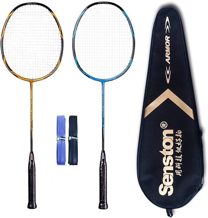 senston high grade 2 player badminton racket set carbon fifer badminton sets /2 grip  ‎senston b01lw01b4m