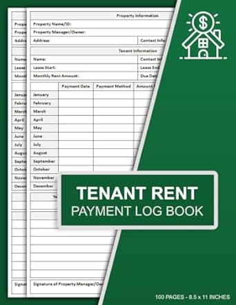 tenant rent payment log book monthly and yearly payment record for landlord and property manager rent