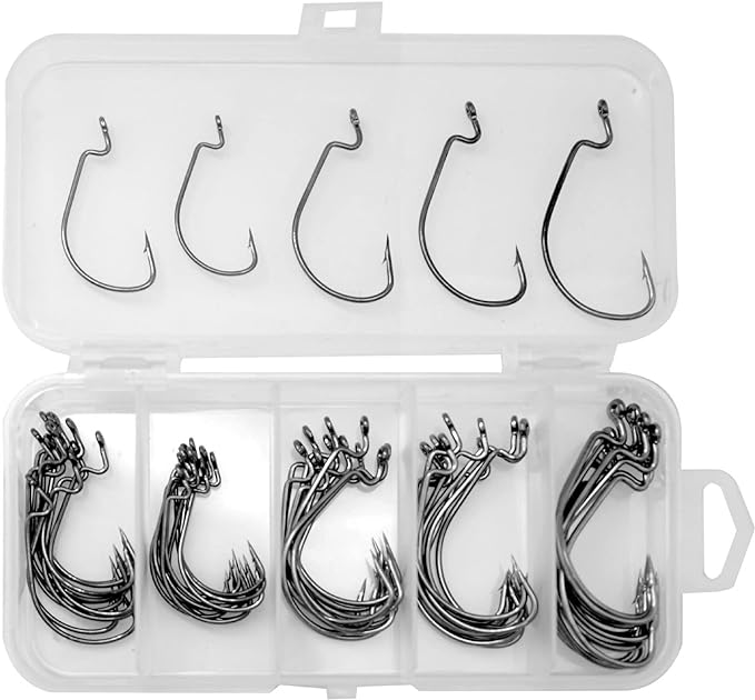 ‎ronchen 50pcs fishing hooks premium high carbon steel worm soft bait for bass freshwater saltwater 