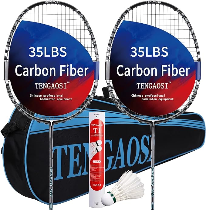 tengaosi professional badminton racket set of 2 unisex adult high tension pre strung racquets  ?tengaosi