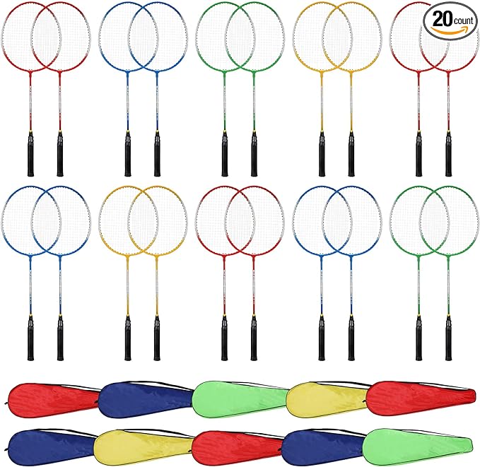 honoson 20 pcs kids badminton rackets set with 10 carrying bag lightweight badminton racquet  ‎honoson