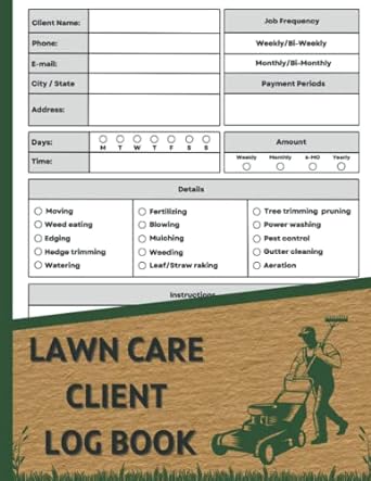 lawn care client log book grass maintenance logbook to track and record client information for lawn moving