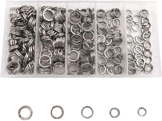 milepetus 250pcs stainless steel fishing split rings heavy duty fishing lures ring chain connector set 5