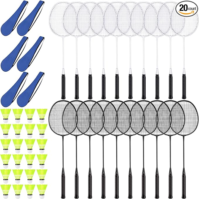 chitidr 20 pcs badminton rackets set with 24 shuttlecocks and 6 carrying bags gym beach sports size 20 x 66
