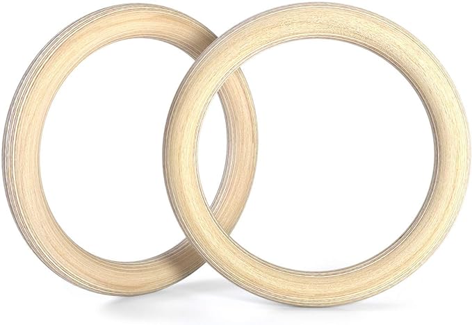 double circle wood gymnastic rings and exercise videos guide for gym compatible with crossfit and bodyweight