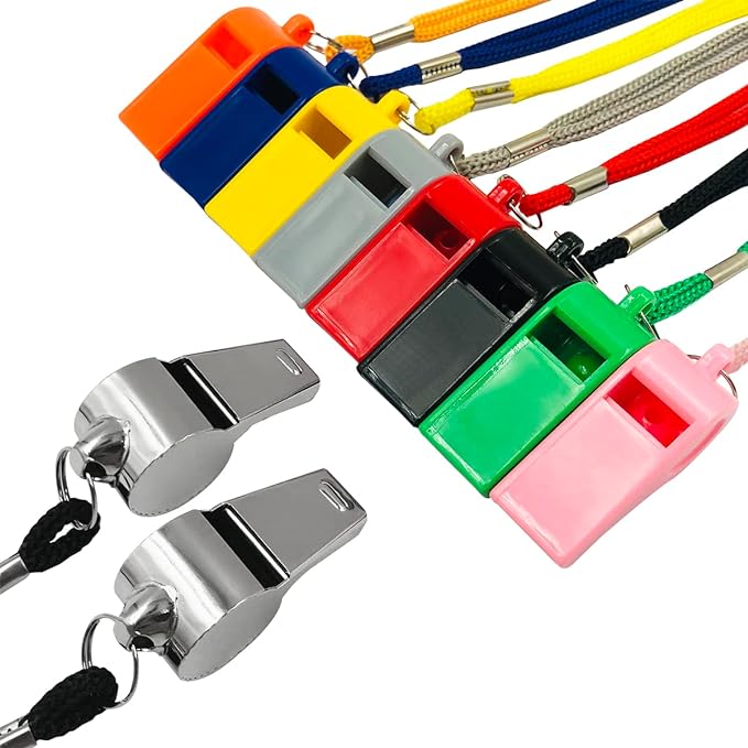 maxin 10 packs of whistles with lanyards in bulk 8 colored plastic whistles  ?maxin b0bkzlb6p2