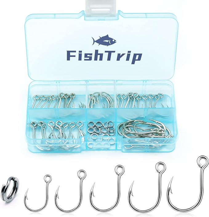 Fishtrip Fishing Inline Single In Line Treble Hooks Replacement For Lures Plugs Saltwater Freshwater Size 6 4 2 1 1/0 2/0 3/0
