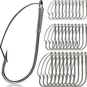 ‎sumind 50 pieces weedless wacky worm fishing hooks wide rig carbon steel for soft worm baits 1/0 