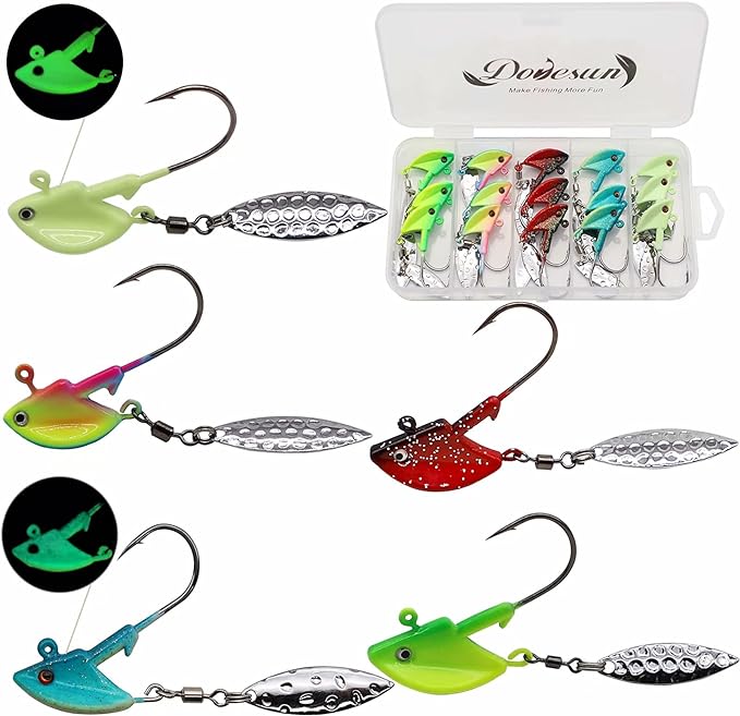 dovesun fishing jig heads underspin with willow blade glow colorful/red 1/8oz 1/4oz 3/8oz 1/2oz 10pcs 