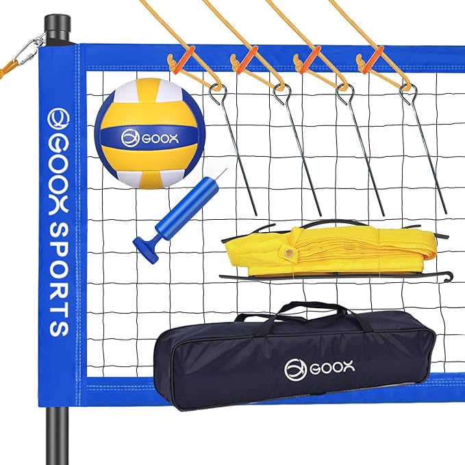 goox portable professional volleyball net set outdoor with height adjustable for backyard beach  ‎goox