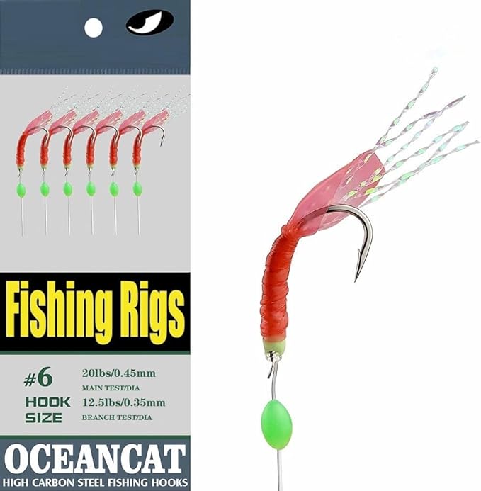 ocean cat 6 hooks/set fishing rigs red rubber rainbow silk fishing lure for saltwater freshwater size 5 
