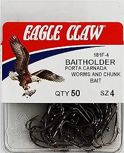 eagle claw 181f 4 baitholder down eye 2 slices offset fishing hook 50 piece one size  ?eagle claw b00030a63s