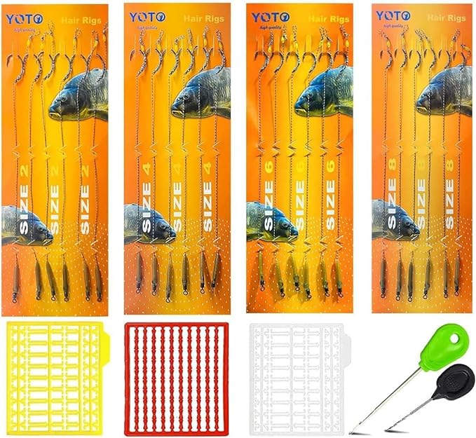yoto 24pcs carp fishing hair rigs carp fishing gear with wide gape hook with carp accessories  ?yoto
